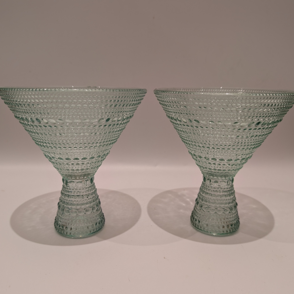 Vintage Textured Green Glass Goblets